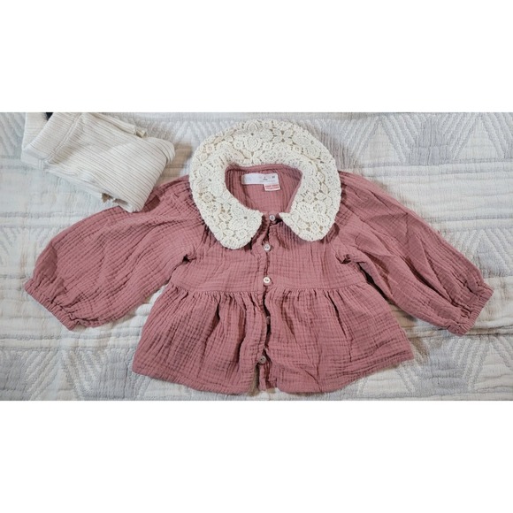 ZARA Baby/Toddler Outfit Bundle | Crochet Collar Blouse + Knit Sweater + Ribbed - Picture 5 of 13